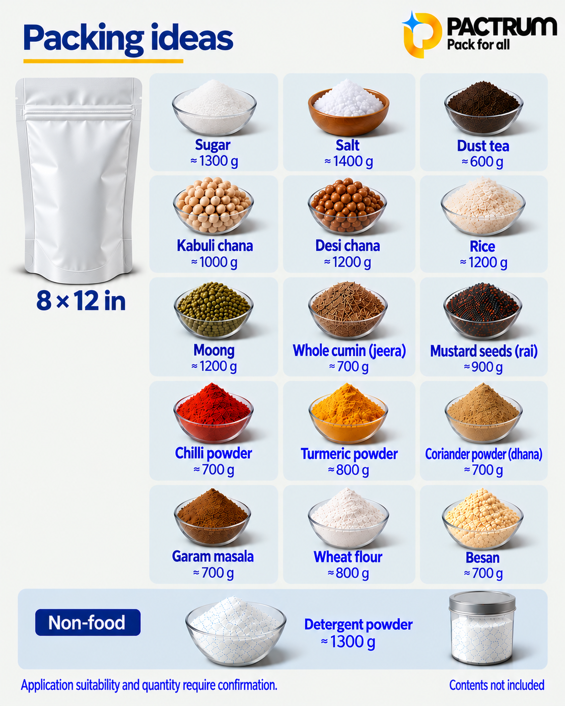 8 × 12 in Matt White Stand-Up Zipper Pouch size and fill guide