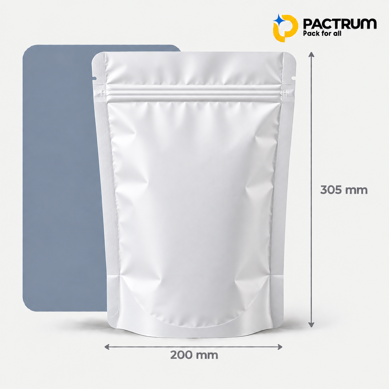 8 × 12 in White Stand-Up Zipper Pouch