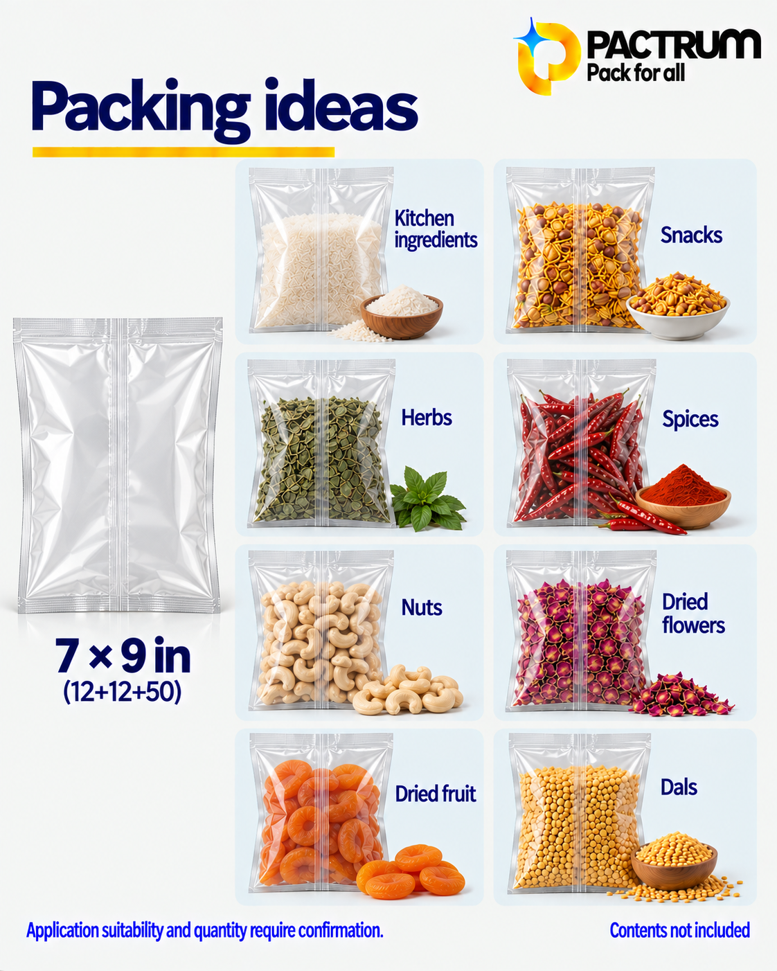 7 × 9 in Transparent Center Seal Pouch size and fill guide