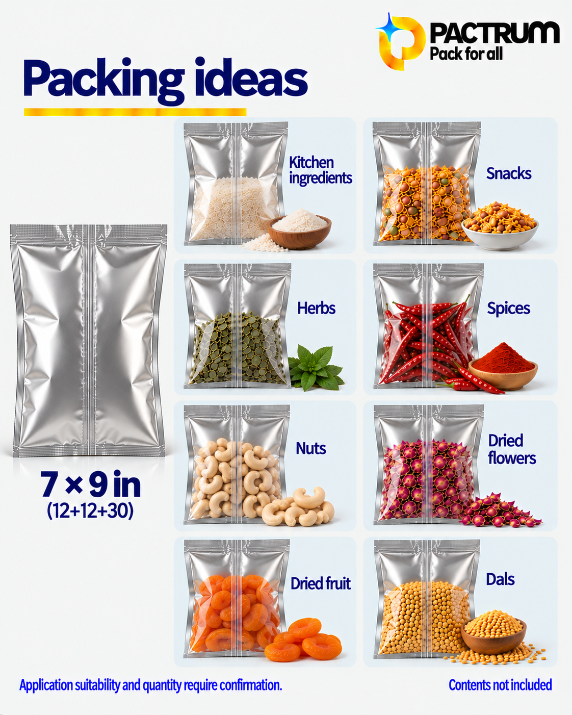7 × 9 in Metallised Center Seal Pouch size and fill guide